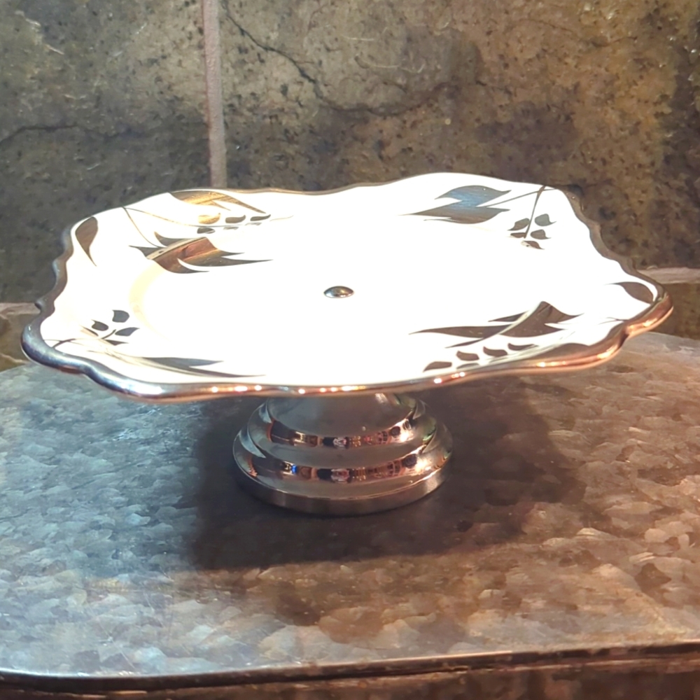 Vintage Lancaster Sandland Ware Silver Luster Footed Desert Tray 1940's